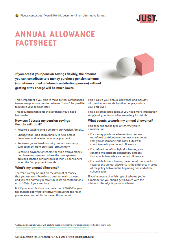 Image of annual allowance factsheet document