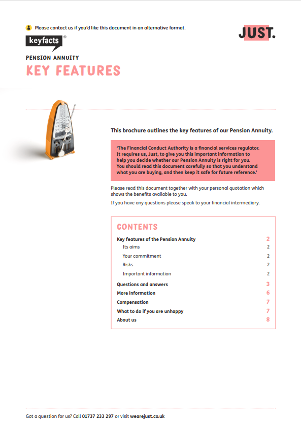 Image of key features pension annuity document